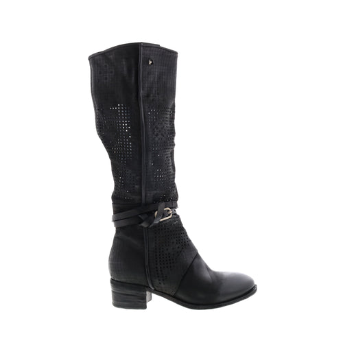 Gene A40313-101 Womens Black Leather Hook & Loop Knee High Boots