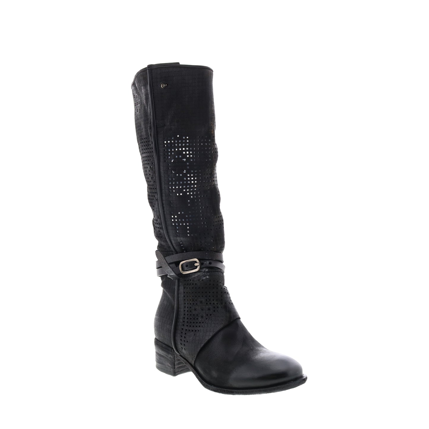 Gene A40313-101 Womens Black Leather Hook & Loop Knee High Boots