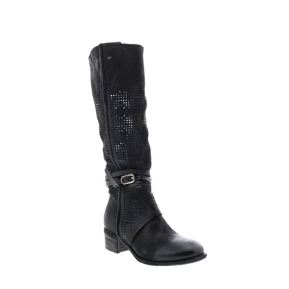 Gene A40313-101 Womens Black Leather Hook & Loop Knee High Boots