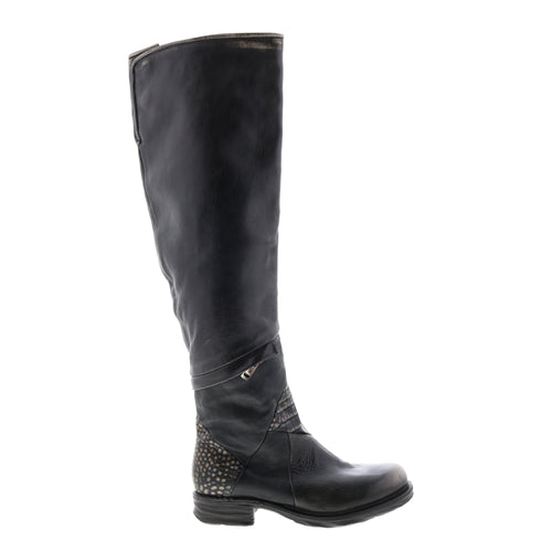 Sonny A50310-203 Womens Black Leather Zipper Knee High Boots