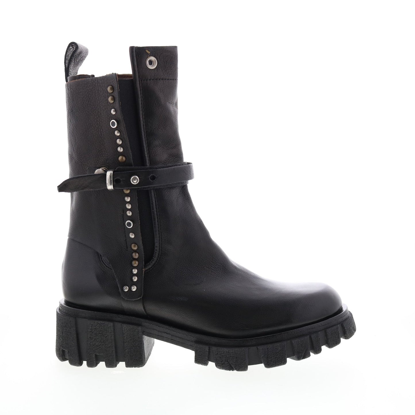Hallsey A54202-101 Womens Black Leather Hook & Loop Mid Calf Boots