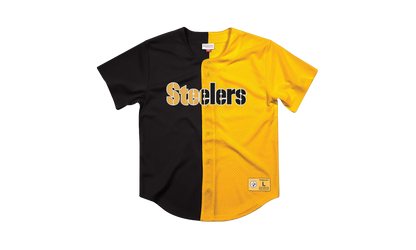 NFL Split Color Mesh Button Front Shirt "Pittsburgh Steelers- Black" FA88Y3 PST K HFH