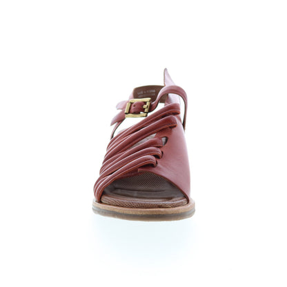 Simmy A70002-201 Womens Brown Leather Hook & Loop Strap Heels Shoes