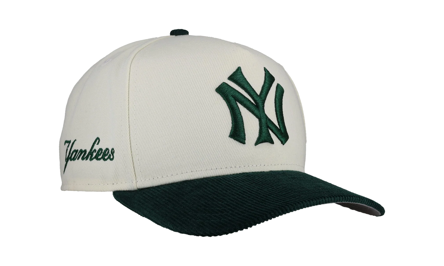9FIFTY New York Yankees A Frame Snapback Hat "Off White / Green - Corduroy Visor" NE287