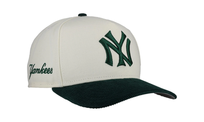 9FIFTY New York Yankees A Frame Snapback Hat "Off White / Green - Corduroy Visor" NE287