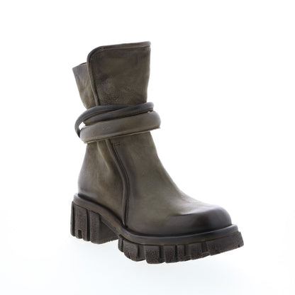 Hersh A82206-301 Womens Green Leather Zipper Casual Dress Boots