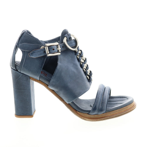 Bray A85005-101 Womens Blue Leather Hook & Loop Block Heels Shoes