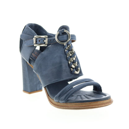 Bray A85005-101 Womens Blue Leather Hook & Loop Block Heels Shoes