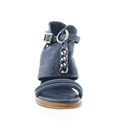 Bray A85005-101 Womens Blue Leather Hook & Loop Block Heels Shoes