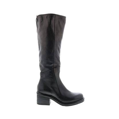 Lynton A95305-201 Womens Black Leather Zipper Knee High Boots
