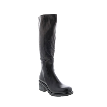 Lynton A95305-201 Womens Black Leather Zipper Knee High Boots