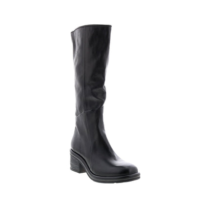 Lynton A95305-101 Womens Black Leather Zipper Knee High Boots