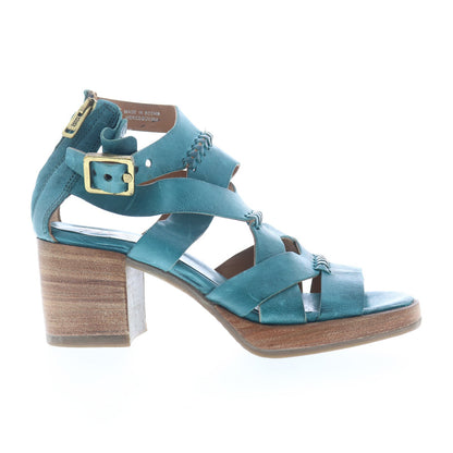 Alfred Womens Blue Leather Hook & Loop Heeled Sandals Shoes