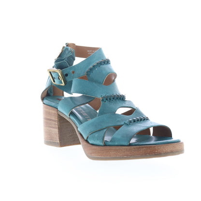 Alfred Womens Blue Leather Hook & Loop Heeled Sandals Shoes