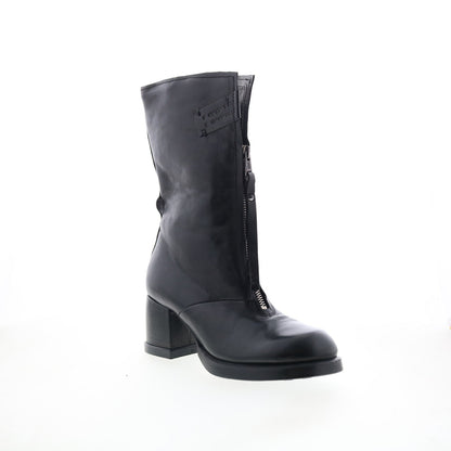 Ansel Womens Black Leather Zipper Casual Dress Boots