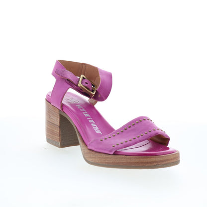 Arvin Womens Purple Leather Hook & Loop Heeled Sandals Shoes