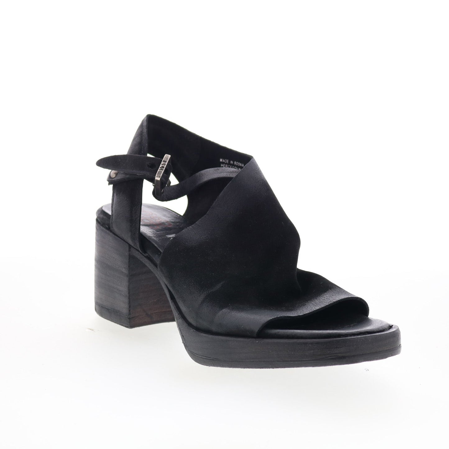 Aston Womens Black Leather Hook & Loop Heeled Sandals Shoes