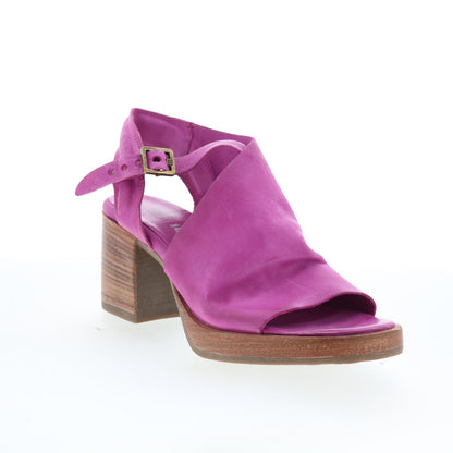 Aston Womens Purple Leather Hook & Loop Heeled Sandals Shoes