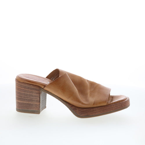 Audien Womens Brown Leather Slip On Heeled Sandals Shoes