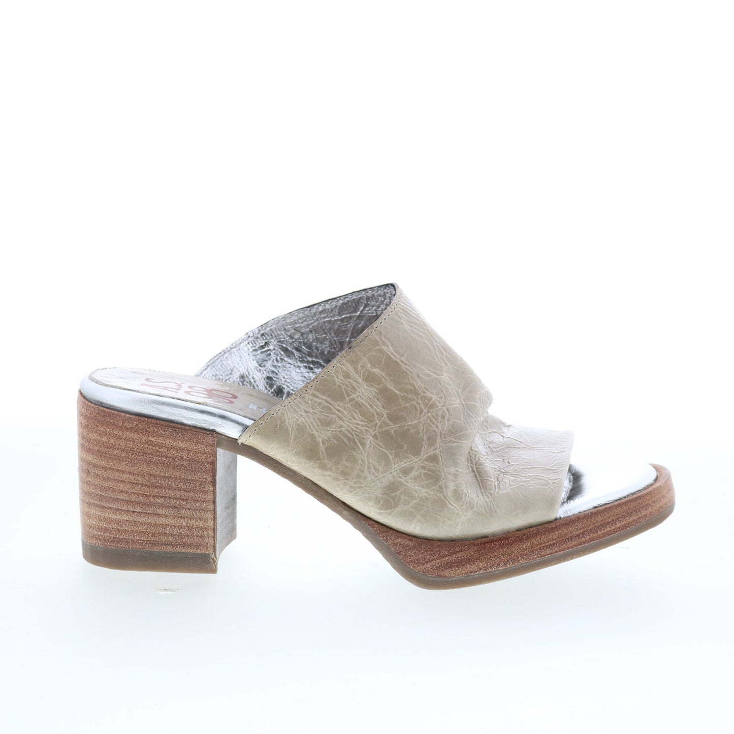 Audien Womens Beige Leather Slip On Heeled Sandals Shoes