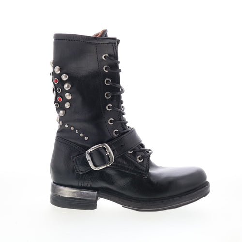 Austin Womens Black Leather Lace Up Casual Dress Boots