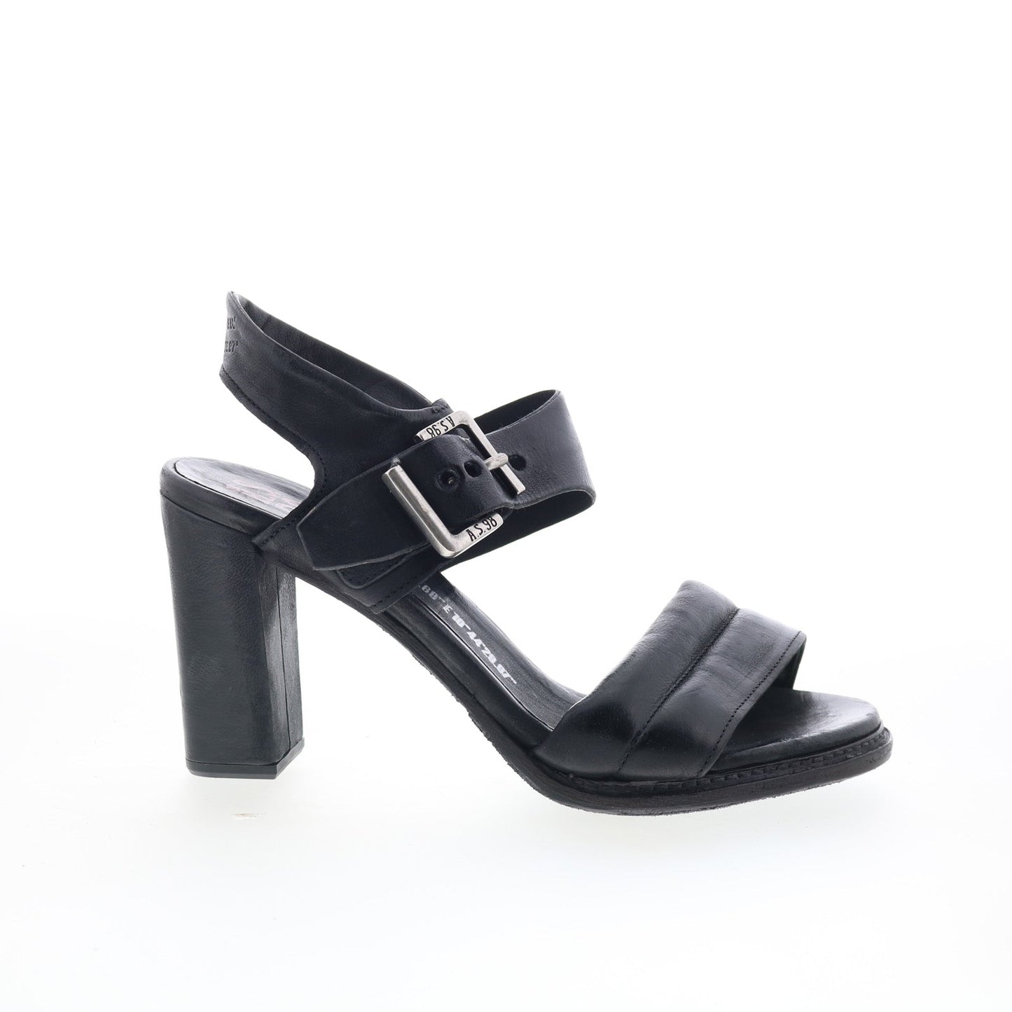 Barnett Womens Black Leather Hook & Loop Heeled Sandals Shoes