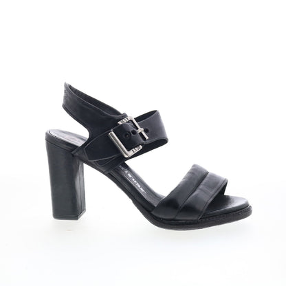 Barnett Womens Black Leather Hook & Loop Heeled Sandals Shoes