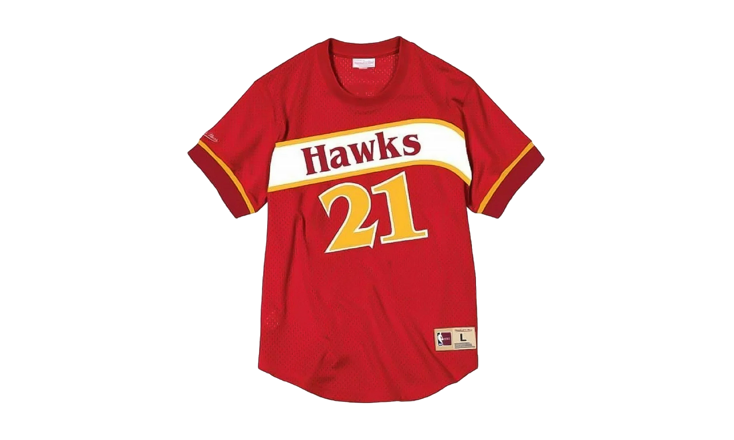 NBA Dominique Wilkins Name & Number Mesh Crewneck Shirt "Atlanta Hawks - Red" BA8X4G AHA R KUP