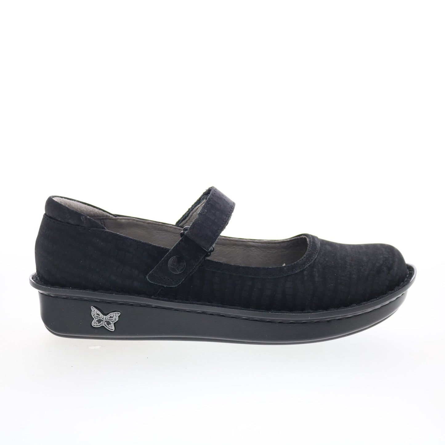 Alegria Belle BEL-277 Womens Black Leather Hook & Loop Mary Jane Flats Shoes