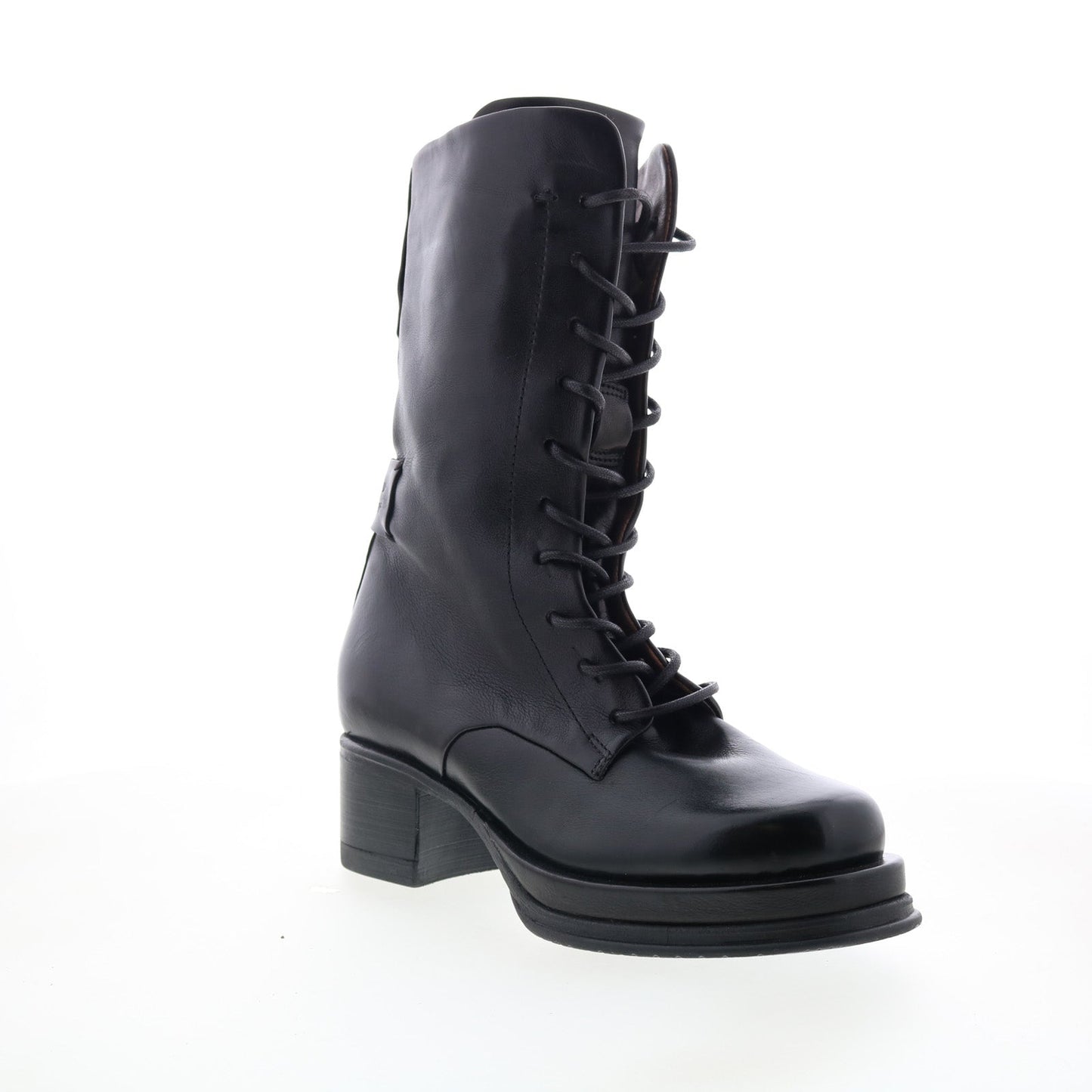 Caden Womens Black Leather Lace Up Casual Dress Boots