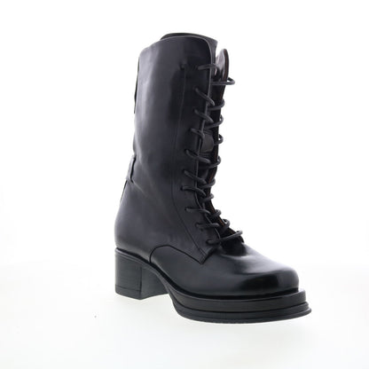 Caden Womens Black Leather Lace Up Casual Dress Boots