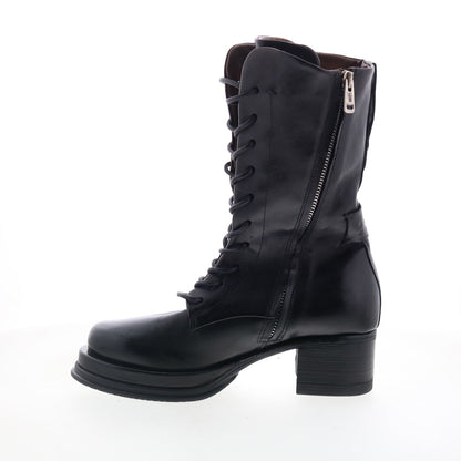 Caden Womens Black Leather Lace Up Casual Dress Boots