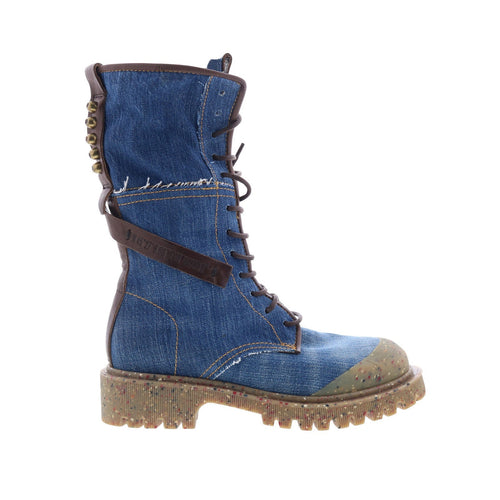 Cambert Womens Blue Leather Lace Up Casual Dress Boots