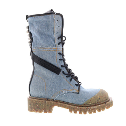 Cambert Womens Blue Canvas Lace Up Casual Dress Boots