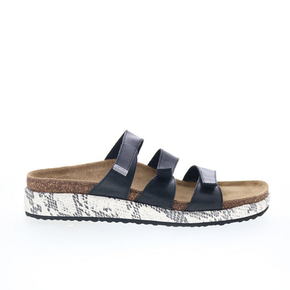 Aetrex Isabelle CL322 Womens Black Leather Strap Slides Sandals Shoes