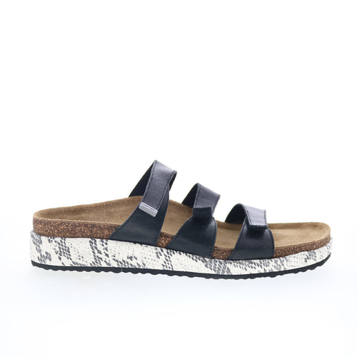 Aetrex Isabelle CL322 Womens Black Leather Strap Slides Sandals Shoes