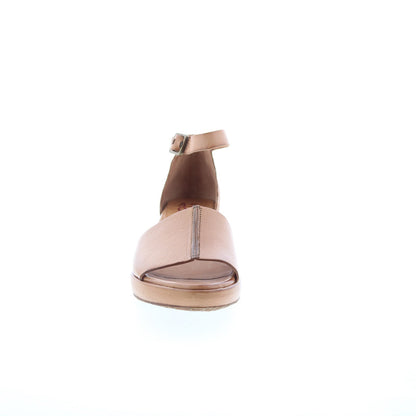 Crue Womens Brown Leather Hook & Loop Heeled Sandals Shoes