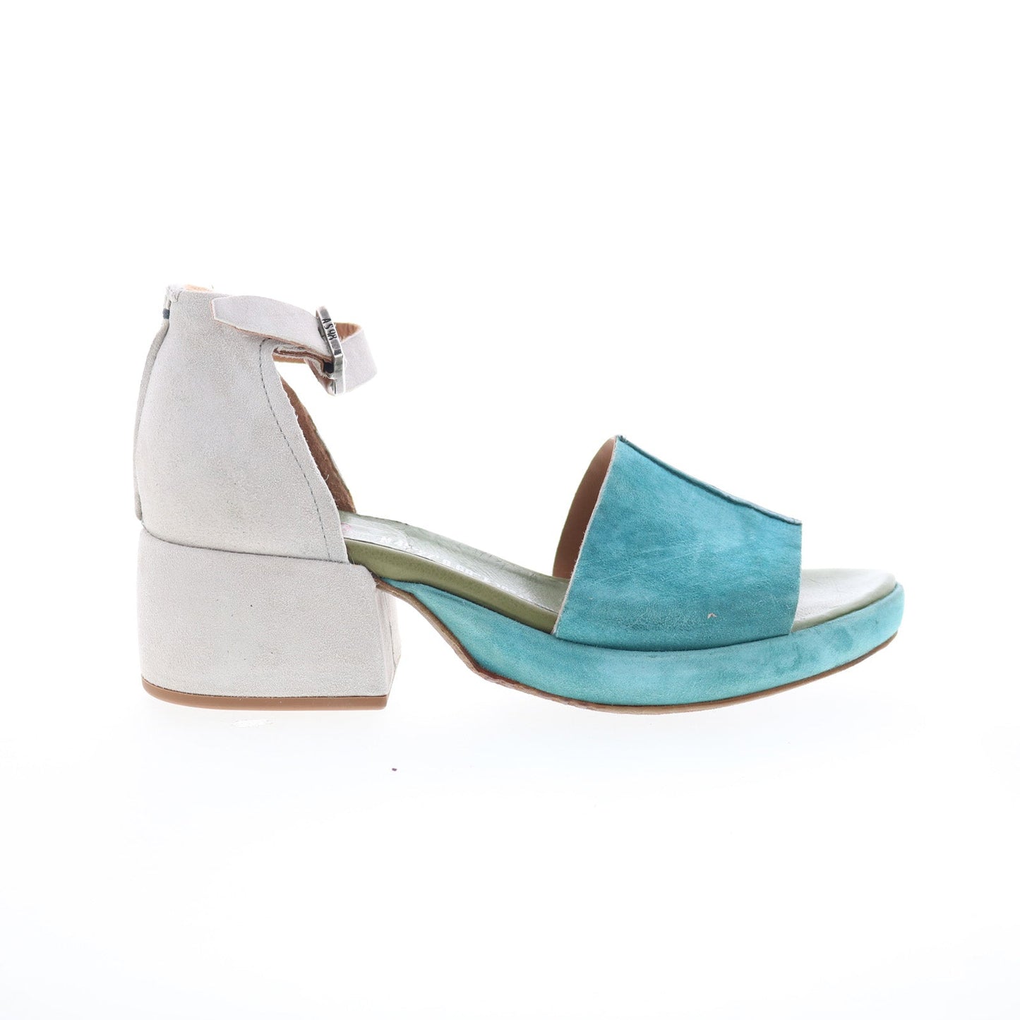 Crue Womens Blue Leather Hook & Loop Heeled Sandals Shoes