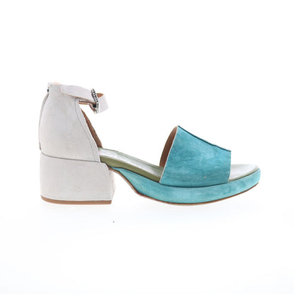 Crue Womens Blue Leather Hook & Loop Heeled Sandals Shoes