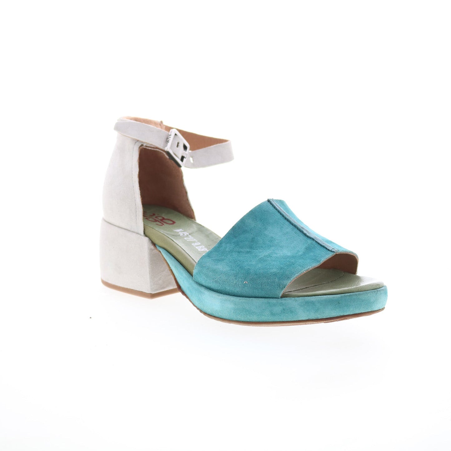 Crue Womens Blue Leather Hook & Loop Heeled Sandals Shoes