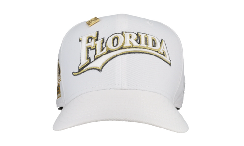 59FIFTY Florida Marlins Pure Royalty Collection 25th Anniversary Patch Fitted Hat "White / Khaki" 123451296316