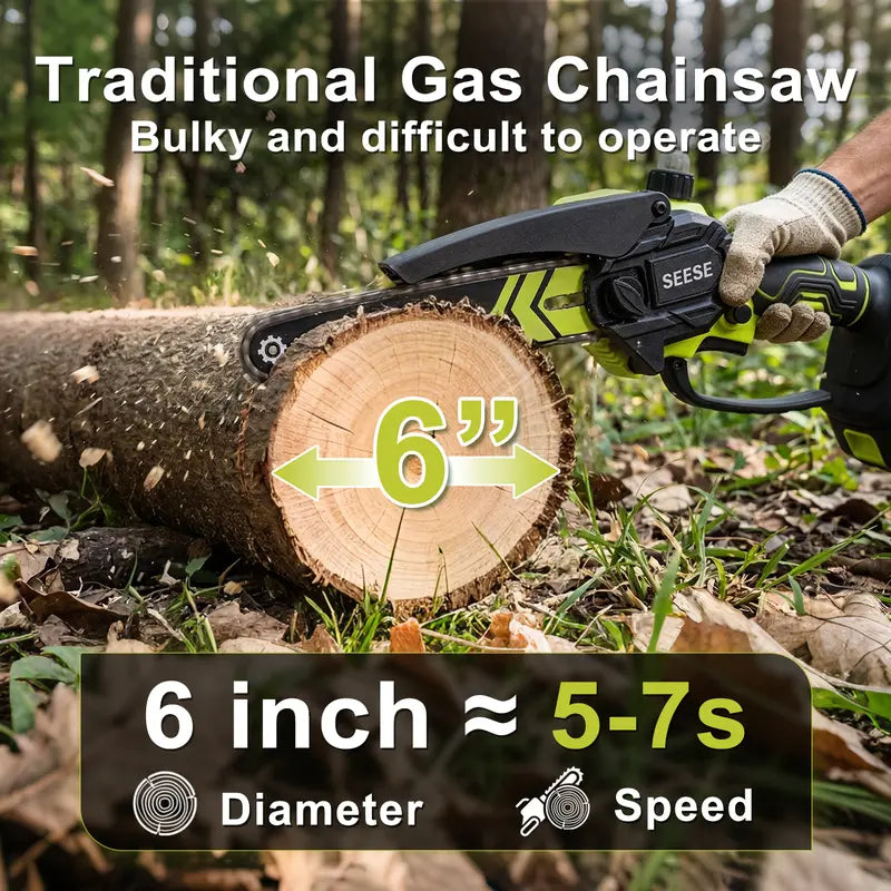 6" Brushless Mini Chainsaw with Auto Oiling, Cordless Electric Chain Saw, 2000mAh Battery