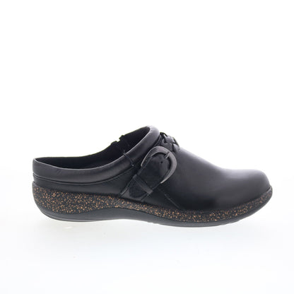 Aetrex Libby DM200 Womens Black Wide Leather Slip On Clogs Flats Shoes
