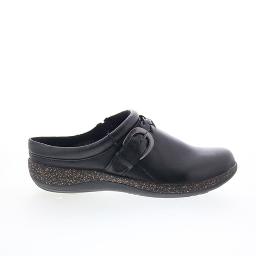 Aetrex Libby DM200 Womens Black Leather Slip On Clogs Flats Shoes