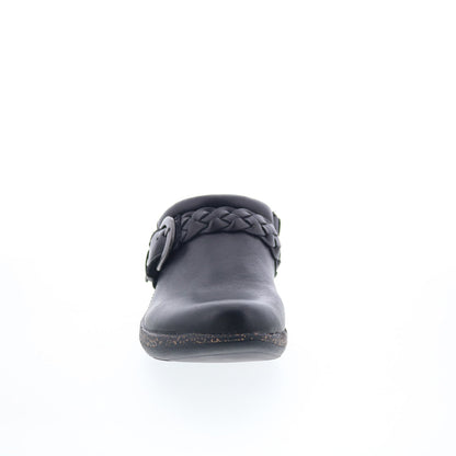 Aetrex Libby DM200 Womens Black Wide Leather Slip On Clogs Flats Shoes