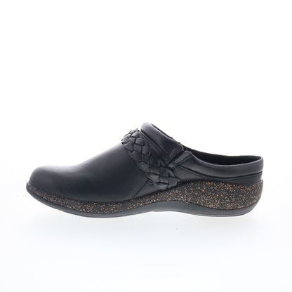 Aetrex Libby DM200 Womens Black Wide Leather Slip On Clogs Flats Shoes