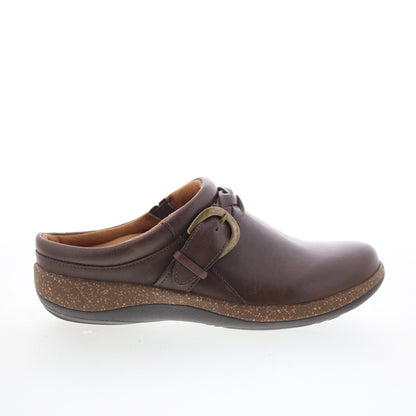Aetrex Libby DM202W Womens Brown Leather Slip On Clog Flats Shoes
