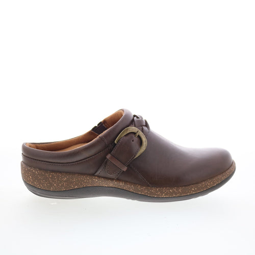 Aetrex Libby DM202W Womens Brown Leather Slip On Clog Flats Shoes
