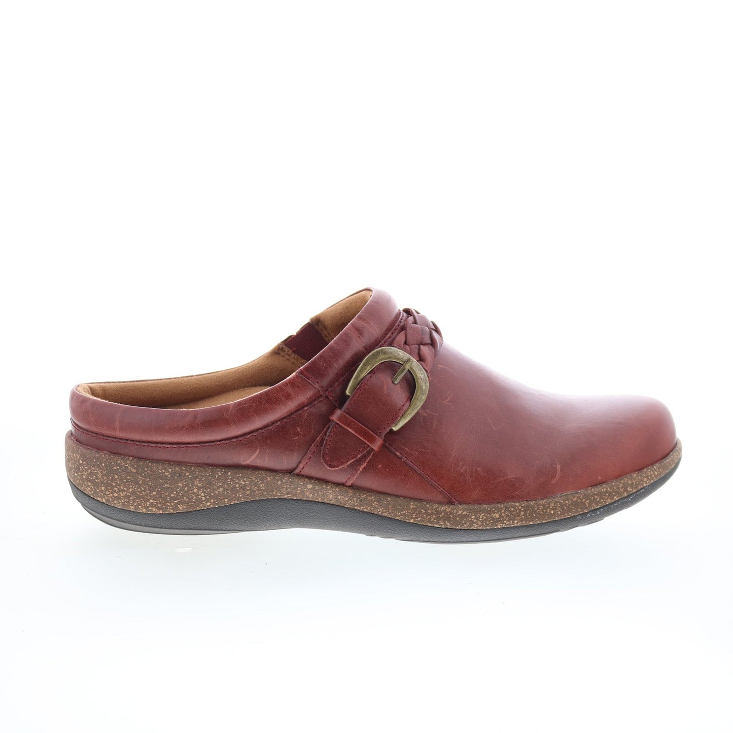 Aetrex Libby DM209 Womens Burgundy Leather Slip On Clogs Flats Shoes