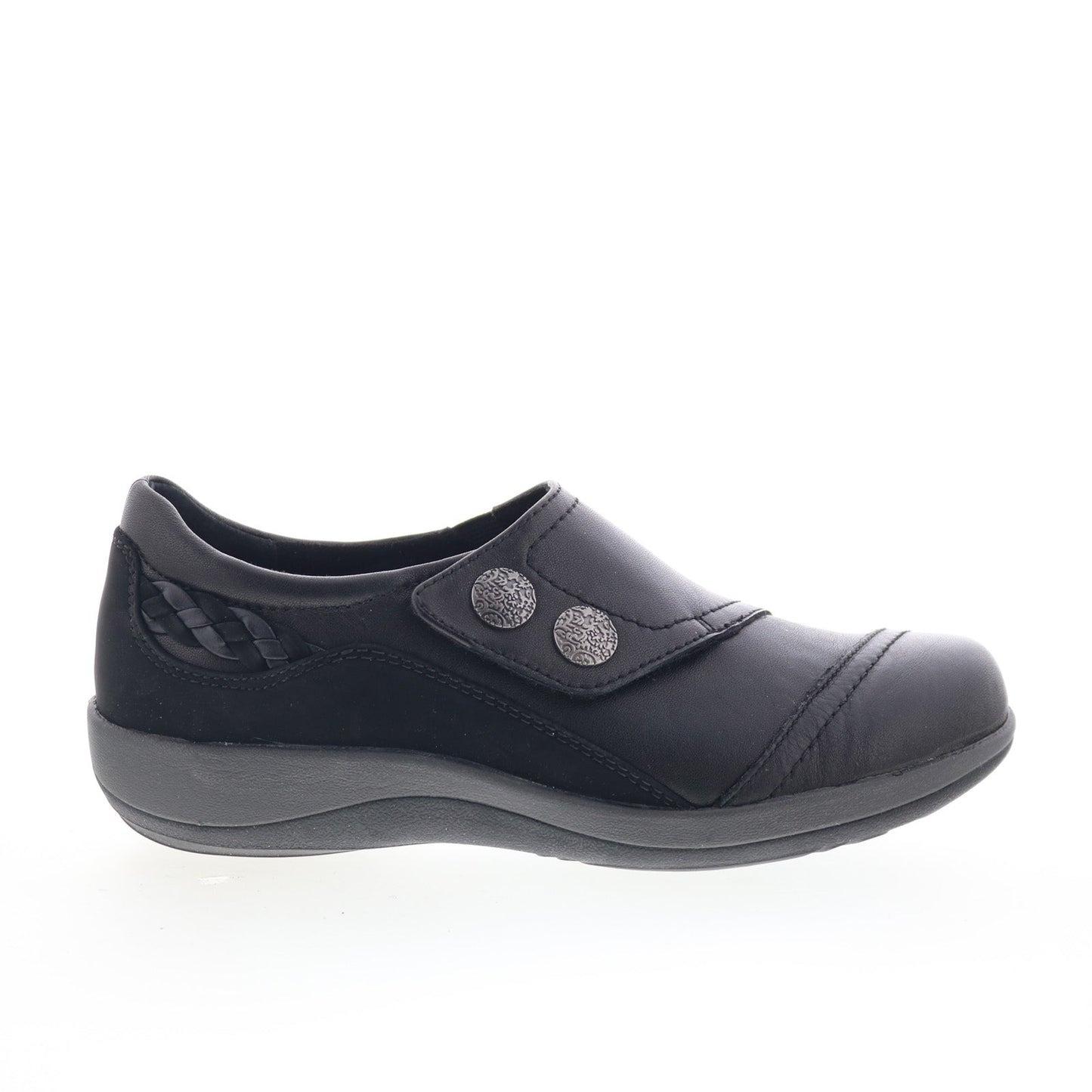 Aetrex Karina DM500 Womens Black Wide Leather Lifestyle Sneakers Shoes